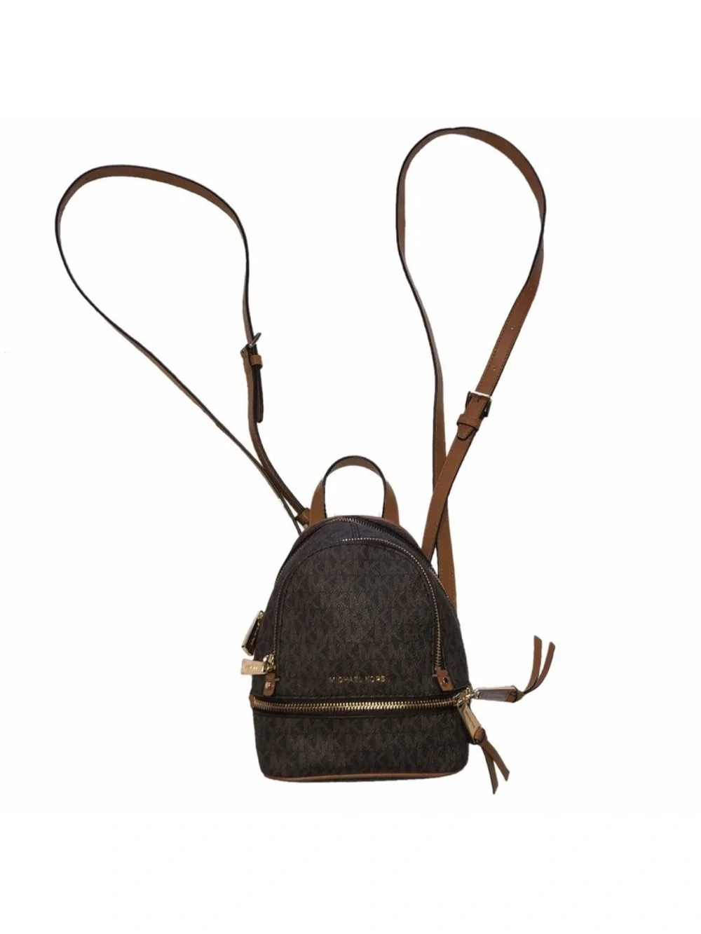 Michael Kors Brown MK Signature Mini Backpack with Gold Hardware